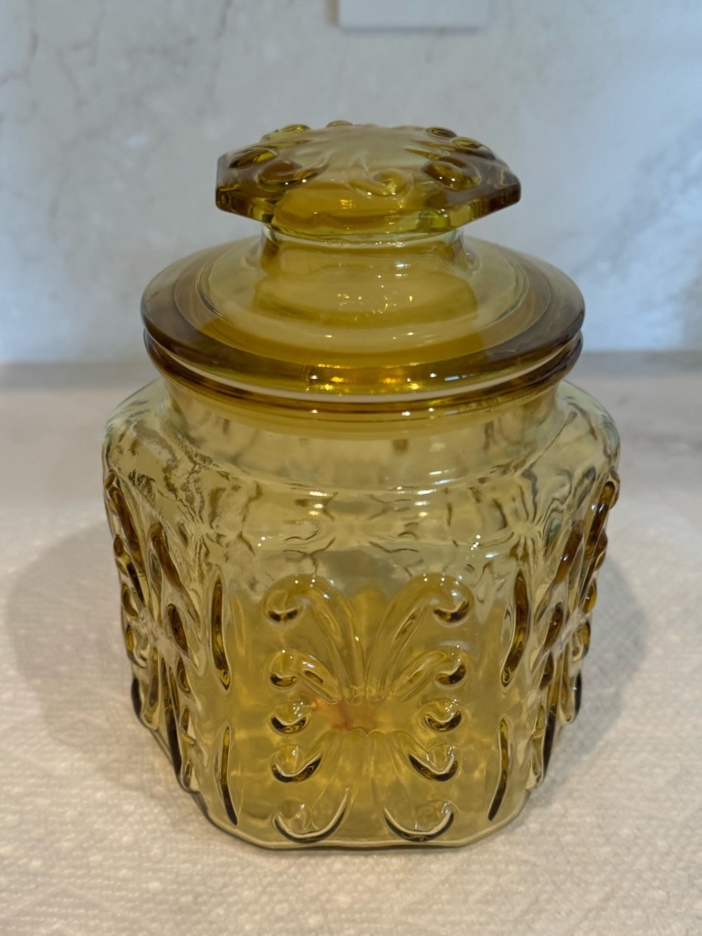 Vintage L.E. Smith Amber Glass Decorative Canister Jar with Lid